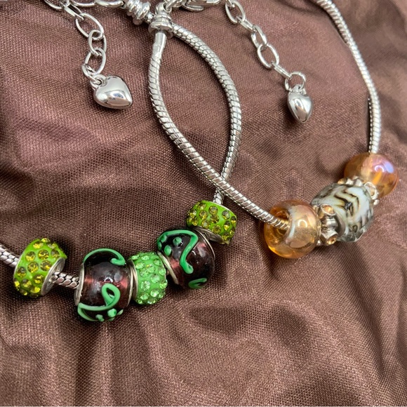 Set of 2 Handmade Silver Earth Tones Beads Bracelets - Picture 3 of 3